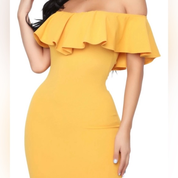 Very flattering Mustard Yellow Midi Dress with Beautiful Ruffles - Picture 3 of 6